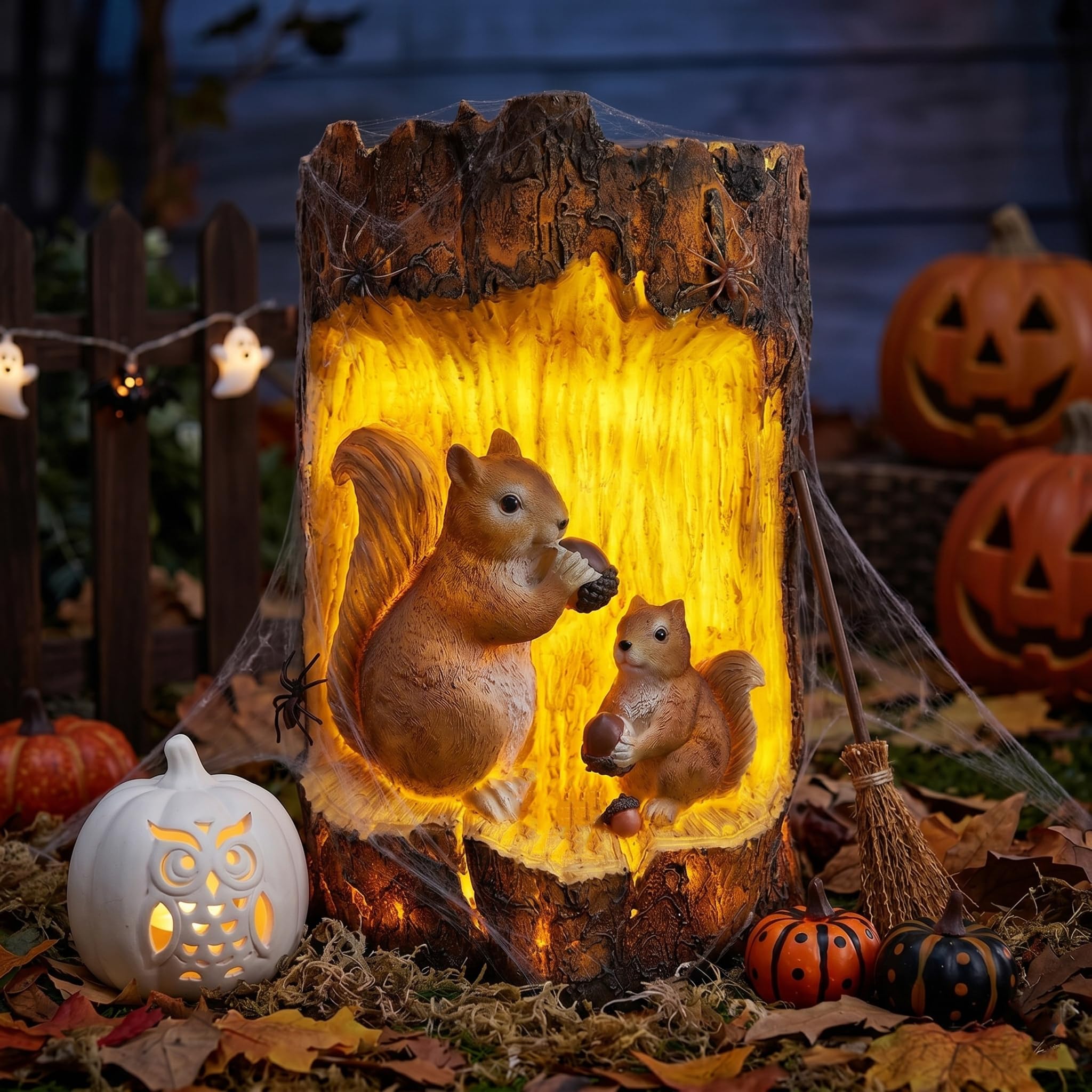 Solar Lights Outdoor, Tree Stump Fire Flame Decorative Waterproof
